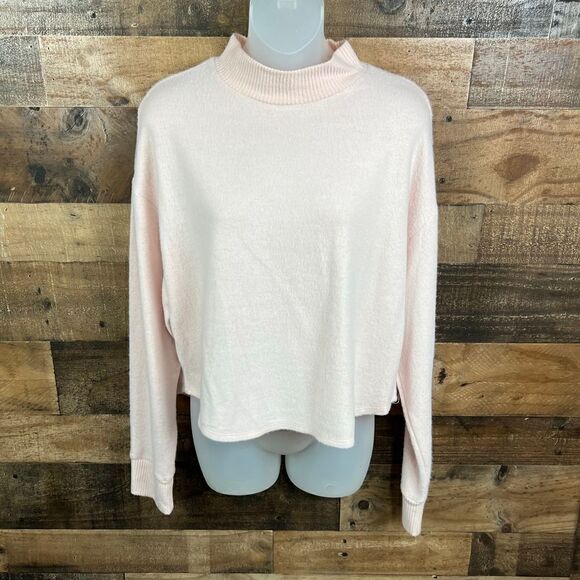 Socialite Drop Shoulder Sweater Cropped Turtleneck Pink Smoke Ribbed Cuffs Large - Picture 14 of 14